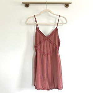 Aerie Silk Lace Dusty Rose Satin Sleep Romper